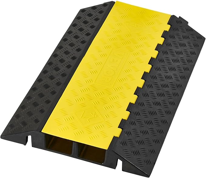 VEVOR Rubber Cable Protector Ramp, 2 Channel Heavy Duty Rubber Cord Hose Wire Cover, 4'' W x 3'' H Large Channel Size, Driveway Traffic Speed Bump with Flip-Open Top Cover, for Indoor Outdoor Use