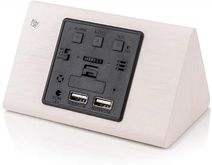 GEARONIC Digital Alarm Clock Wooden Alarm Clock Wood Modern Triangle Alarm Digital Desk Clock, Displays Time Date Temperature Calendar Wood Made Electric Clocks for Bedroom, Bedside - White