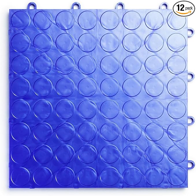 Big Floors RaceDeck CircleTrac, Interlocking Non-Slip Garage Flooring Tile, Durable, Modular, Heavy-Duty Copolymer, Easy Install (Royal Blue, 12 Pack of 12 x 12" Tiles)