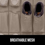 GORILLA GRIP Over the Door Shoe Organizer, 24 Large Breathable Mesh Pockets, Space Saving Hanging Storage Holder, Closet Rack Hanger Holds Up to 40 lbs, Hangs on Closets for Shoes, Accessories, Beige