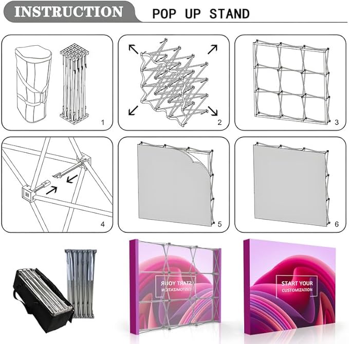 Customize Fabric Display Stand Trade Show Backdrop Portable Aluminum Pop Up Display Banner Backdrop with Collapsible Frame and Banner Set 10×7.5 FT