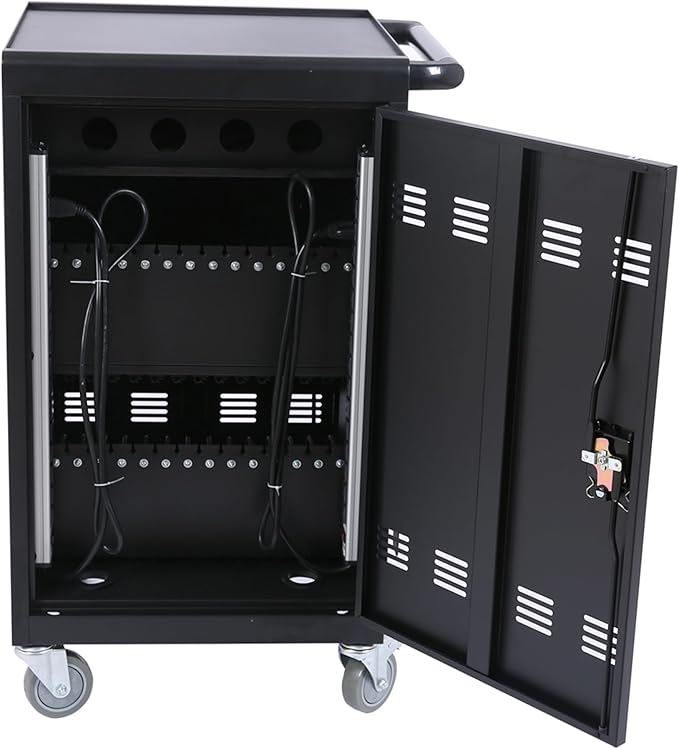 Laptop and Tablet Charging Cart, 32 Unit Device Mobile Charging Station for Chromebook, Tablet, Laptop, with Charging Port Screen Size Up to 16.3", Suitable for Office, Classroom, etc (Black)