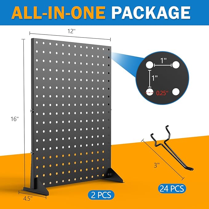 2 Pcs Metal Pegboard Display Stand with 24 Peg Hooks for Retail Crafe Shows&Fairs,Black Merchandise Display Rack for Seling Accessories,Display Stands for Boutique,Stores(16*12 inch)