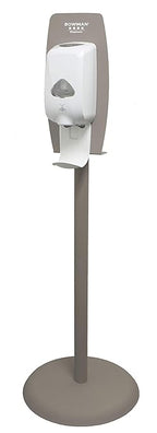 Hand Sanitizer Floor Stand; Self-righting Base, Bay Gray Powder-Coated Steel Made; in The USA (Back Plate) Made in China (Column and Base); 18.00" L x 18.00" W x 54.73" H