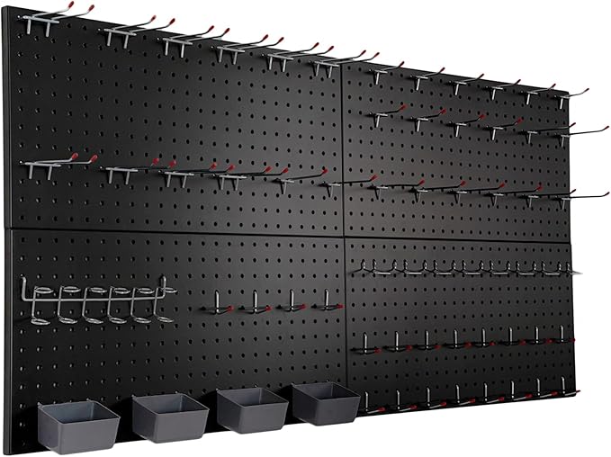 Peg Board for Wall 48x24 inch with 63 Pcs Hooks Accessories, Garage Storage Black Pegboard Wall Organizer, Metal Pegboard Panels with Hooks, Modular Mounted Control Peg Board Tool Organization