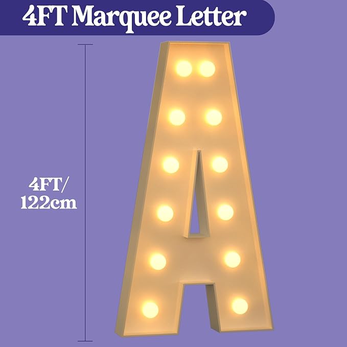 Marquee Letters 4 Feet Tall, 4FT Large Light up Letters A, Big Sign A with Warm White Light for Birthday Wedding Proposal Engagement Graduation Party Backdrop Decorations