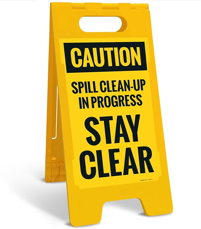 Caution Spill Cleanup in Progress Stay Clear Sidewalk Sign Kit, 10x16 Inches, with A Frame Stand, Made in USA
