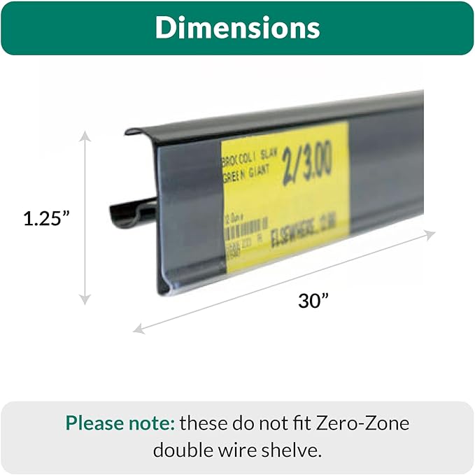 Price Tag Holder and Molding for Double Wire Cooler/Freezer Shelves | 28" Long | 1.25" High | 50 Pack | Black