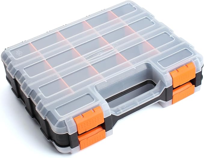 Plastic Tool Box,NOEAIKE Double Side Tool Organizer Small Parts Tool Box Hardware Organizer with Removable Plastic Dividers for Bead/Screws/Nuts/Nails/Bolts/Bins/Crafts