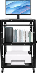 Mobile AV Presentation Cart Height Adjustable Computer Cart, Rolling Laptop Desk with Locking Wheels & Storage Shelf, for Home Office Classroom Video Projector TV Printers