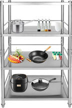 Stainless Steel Shelving, 31.5"x15.8" 4 Tier Adjustable Shelf Storage Organizer, 200lbs/Layer Heavy Duty Commercial Office Garage Storage Unit, Standing Shelf Shelving for Store & Display Good