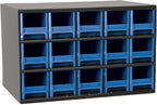 Akro-Mils Steel Garage Storage Cabinet, Small Parts Organizer Metal Cabinet for Hardware, Nails, Screws, Bolts, Nuts, and More, 17" W x 11" D x 11" H, 15-Drawer, Gray Cabinet/Blue Drawers (19715)