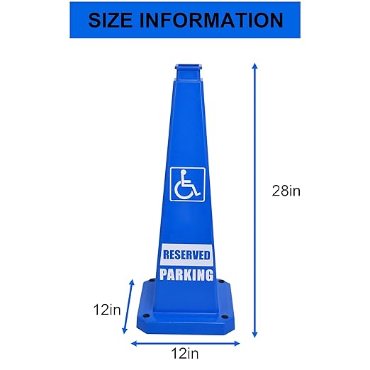OrangeStar 6-Pack 28" Reserved Parking Cones, Large 4-Sided Message Safety Traffic Cones with Heavy Rubber Base for Indoor Outdoor Use, Parking Lot Control, Driveway Barriers, Blue