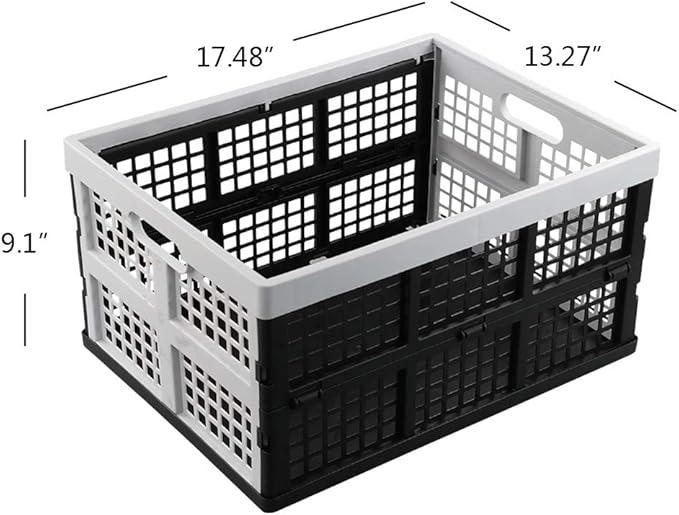 Hespapa 35 Quart Folding Crates, Plastic Collapsible Storage Container Milk Crate Baskets, 2 Packs