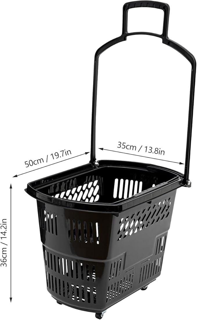 6PCS Shopping Carts with Wheels, 35L Portable Shopping Baskets Set with Handles Grocery Basket for Retail Store, Supermarket, Grocery |19" x 13.7" x 14" (Black)