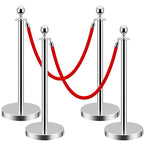 LOVMOR Crowd Control Stanchion, Rope Safety Barriers with 5 ft Red Rope, Red Carpet Poles for Theaters Hotels Clubs Party Ceremony, 4PCS