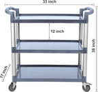3-Tier Heavy Duty Rolling Cart with 360° Lockable Wheels, 120lbs Per Shelf Storage Utility Cart for Kitchen, Restaurant，and Office Use, Multifunctional Storage,Grey