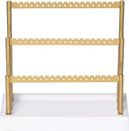 SANY DAYO HOME 3-Tier Earring Holder Organizer Stand, 105 Holes Gold Metal Earring Rack Jewelry Display Tree with White Wood Tray for Women and Girls