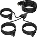 Black 25FT Outdoor Extension Cord,Evenly Spaced 3 Outlets Plugs,16/3 SJTW Wire with Safety Cover for Outdoor String Lights, Landscaping Light, Holiday Decoration and Christmas,UL Listed