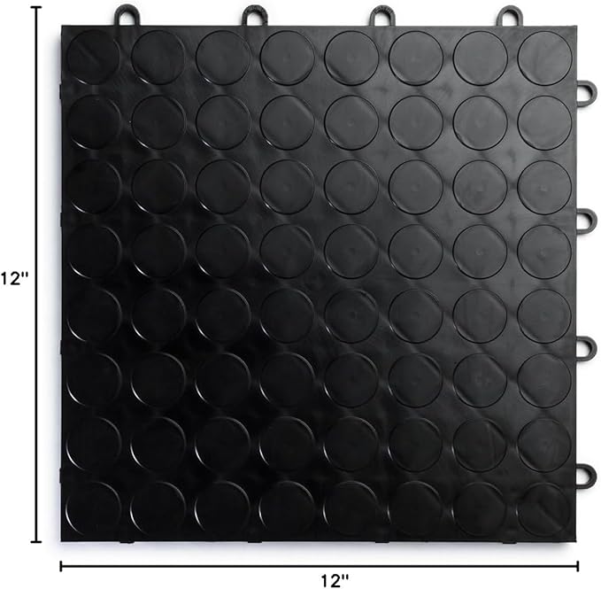 Big Floors RaceDeck CircleTrac, Interlocking Non-Slip Garage Flooring Tile, Durable, Modular, Heavy-Duty Copolymer, Easy Install (Black, 48 Pack of 12 x 12" Tiles)