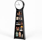 Ryoko Floor Clock Bookshelf, 5-Tier Storage Cabinet with Large Silent Quartz Clock, Grandfather Wood Clock,Simple Modern Nordic Solid Wood Bookcase Display Shelf for Living Room, Bedroom, Home Office