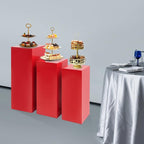 Eapmic Pedestal Stands for Party, Cake Pedestal Stand, Dessert Table Display Plinth Pillars, Sculpture Display Column Decoration Cube for Wedding Birthday (Red, Square-3Pcs(31.49"+25.59"+23.62"))
