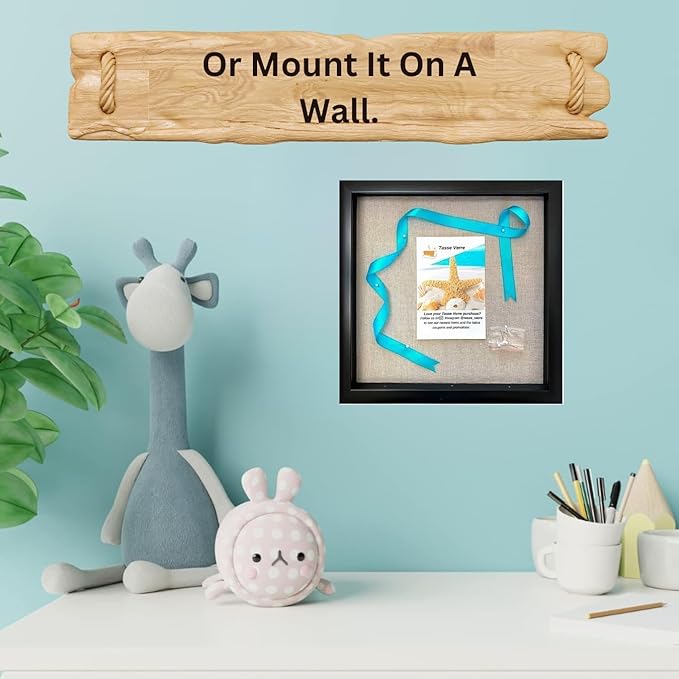 Tasse Verre 10x10 Black Display Shadow Box (2-Pack) Frame w/Linen Background and 16 Stick Pins - Ready to Hang Shadowbox Picture Frame - Box Display Baby Memorabilia Wedding
