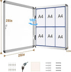Mifuro 28"x26" Enclosed Bulletin Board, Lockable Weather-Resistant Aluminum Cork Noticeboard for School & Office, Silver Frame w/Blue Flet