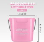 Yaomiao 4 Pcs Cleaning Bucket 3 Quart Small Sanitizing Square Bucket Detergent Pail with Measurements Spout and Handle for Home Commercial Use Restaurant Kitchen Office (Pink)