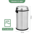 17 Gallon/65L Trash Can, Heavy Duty Stainless Steel Swing Top Trash Can, Fingerprint-Proof Round Kitchen Trash Bin with Swing Lid, Commercial Garbage Can for Restaurant, Home, Office(Silver)