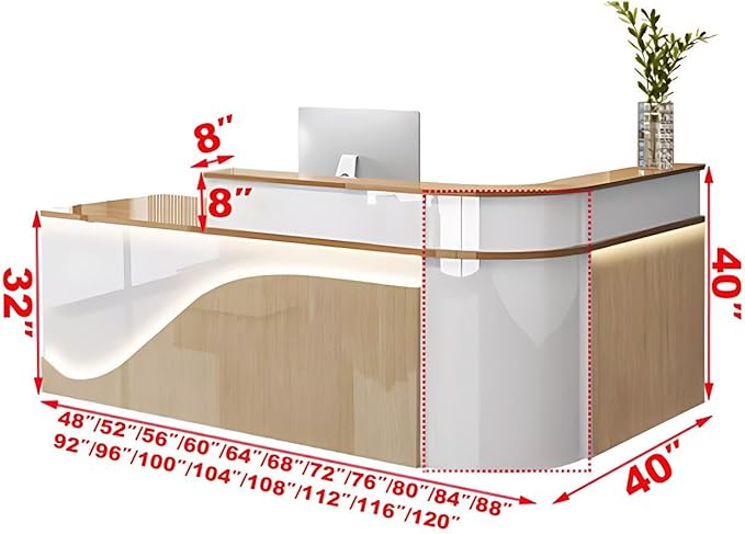 Modern Reception Desk – Front Desk, Reception Counter for Office, Checkout Counter, LED Lighting, Storage, Soft Close Drawers, Custom Logo, Fully Assembled (C,84IN)