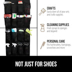 GORILLA GRIP Over the Door Shoe Organizer, 12 Large Breathable Mesh Pockets, Space Saving Hanging Storage Holder, 2 Hook Closet Rack Hanger, Hangs on Closets for Shoes, Accessories, 64H x 9.5W Black