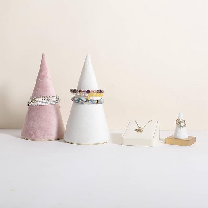 GemeShou Velvet bracelet display stand for selling, white jewelry bangle holder with golden base, felt bracelet storage organizer for nightstand home decor【Bracelet holder-white】