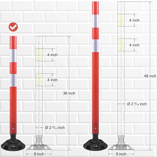 8 Pack Traffic Delineator Post Cones, High Visibility 3M Reflective Tapes, Flexible Spring Post with Detachable Base, for Highway Road Safety, Garage, Parking Lot (Orange, 36")