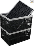 Kekow 3-Pack Black Plastic Collapsible Storage Basket, 42 L Folding Crates Storage