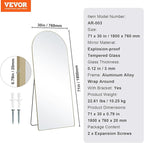 VEVOR Full Length Mirror, 71'' x 30'' Large Gold Arched Floor Mirror with Stand Aluminum Alloy Frame, Free Leaning Hanging Wall Mounted, Full Body Mirror for Bedroom Living Room