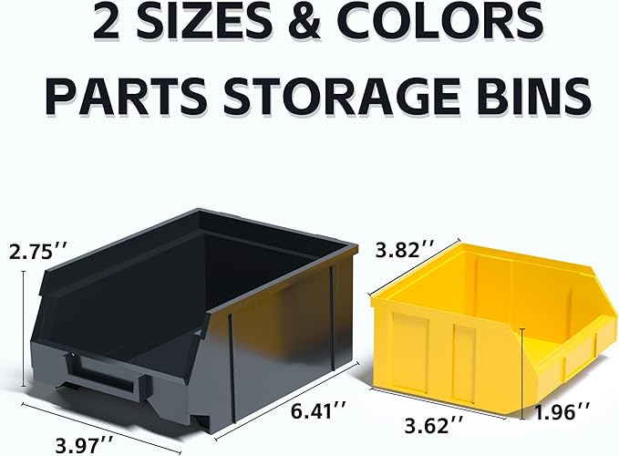 KJE 30PCS Wall Mounted Storage Bins, Plastic Tool Organizer for Garage Storage, Screws, Nuts, Bolts, Small Hardware Parts -Black, Yellow