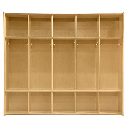 Contender 54" 5 Section Daycare Cubby Coat Locker with Storage, Wooden Backpack Organizer with Hooks for Classroom [Greenguard Gold Certified]
