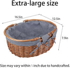 Large Wicker Picnic Basket with Handles,Handle Sturdy Woven Body with Removable and Washable Lining,Outdoor Camping,Gift Packing,Garden Picking, Storage.Gray