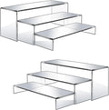 6 Pcs Large Acrylic Display Risers, 12" Large Risers Display Stands, 2 Sets Thickened to 0.19" Clear Rectangular Display Shelf for Figures, Jewelry, Perfume, Showcase, Collectibles, Dessert