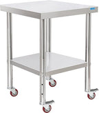 Stainless Steel Table for Prep & Work with Undershelf 24 x 24 Inches NSF Metal Commercial Kitchen Prep Table with Adjustable Under Shelf Worktable for Restaurant Home Outdoor