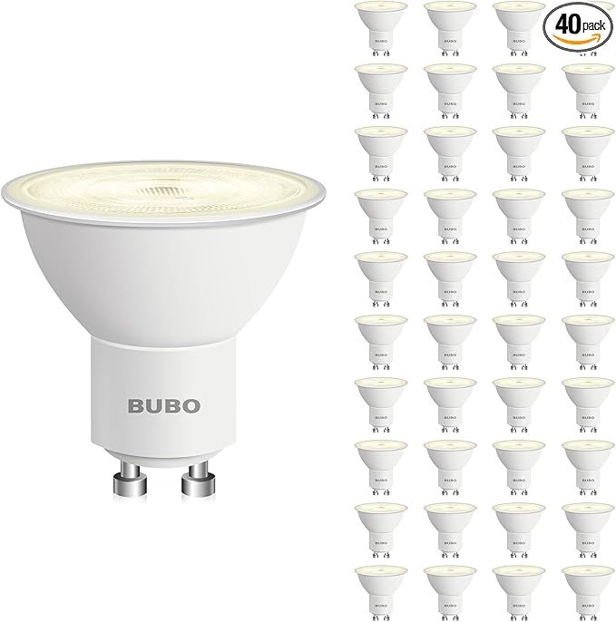 BUBO GU10 LED Bulb 6W Equivalent 50W, 3000K Warm White 650 Lumens, Non-Dimmable GU10 Bulb Replacement for Track Lighting, MR16 LED Bulb for Kitchen, Range Hood, Living Room, Bedroom, 40 Pack