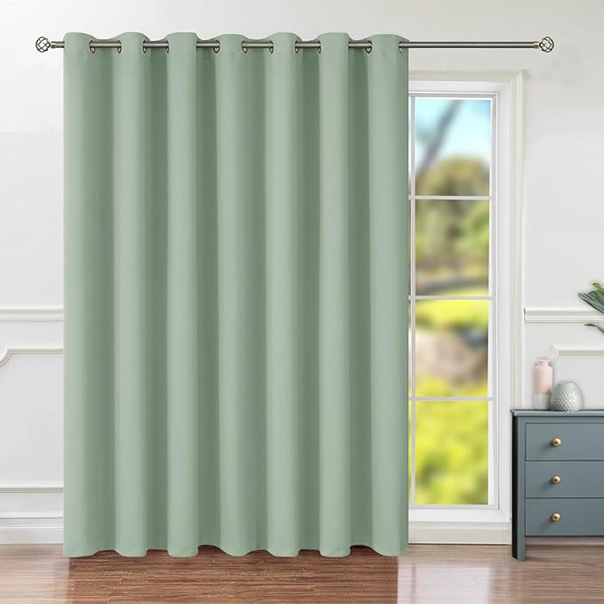 BGment Sliding Door Curtain for Patio 84 Inch Long, Extra Wide Room Divider Room Darkening Blackout Curtain for Bedroom, Thermal Insulated Privacy Window Curtain 1 Panel, Frosty Green, 100 Inches Wide