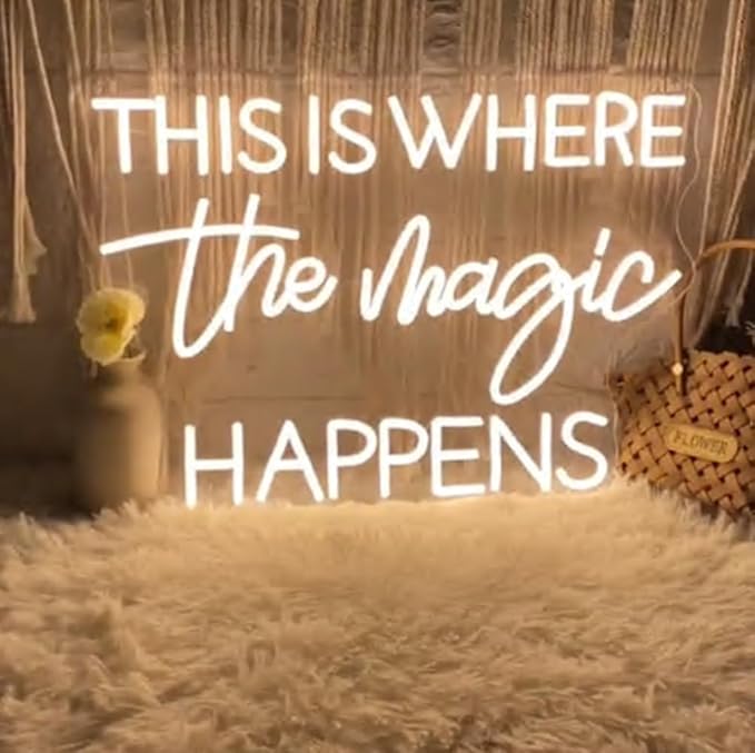 This Is Where The Magic Happens Neon Sign,25inches Custom Beauty Salon Neon Decor,LED Sign for Beauty Room,Pink Beauty Office Sign,Wedding Party Sign