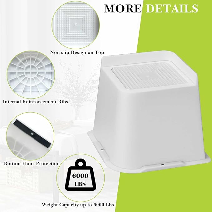 Bed Risers 1 inch, 2 inch, 3 inch, 4 inch, 6 inch, 8 inch Heavy Duty, Oversized Furniture Riser for Couch Sofa Table Chair Leg Frame Dorm, Support up to 6000 Lbs (White 4 Pack, 4 inch)