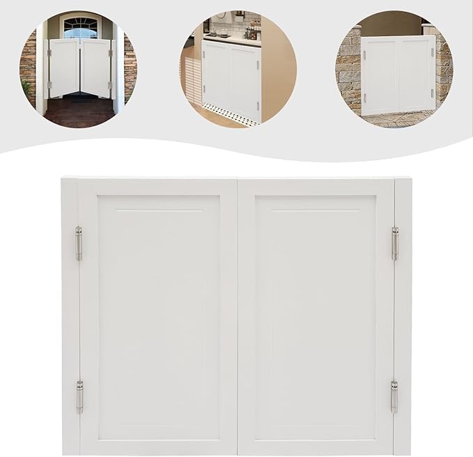 Solid Wood Interior Swing Door with Metal Hinges - Swinging Cafe Doors for Kitchen, Stairs, Bedroom Entrance & Partition (White, 39.37"X35.43")