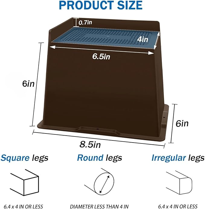 Bed Risers 6 Inch Heavy Duty,Oversized Couch Risers, Extra Wide Furniture Risers for Sofa Table Desk Headboard Chair Lifting,Rectangle Risering Blocks Support 6000 lbs(4 Pack Brown)