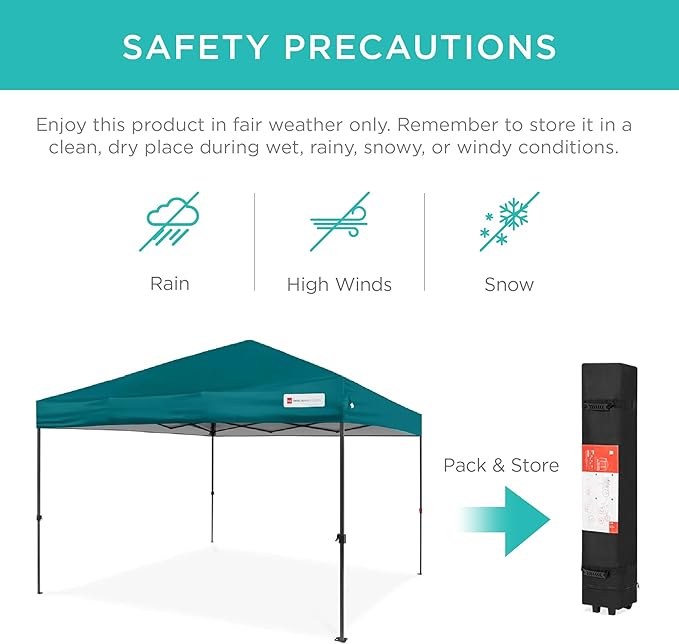 Best Choice Products 10x10ft 1-Person Setup Pop Up Canopy Tent Instant Portable Shelter w/ 1-Button Push, Case, 4 Weight Bags - Cerulean