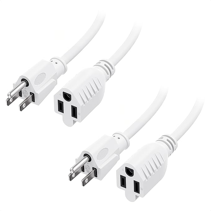 [ETL Listed] Cable Matters 2-Pack 16 AWG Heavy Duty 13A Power Extension Cord - 3ft, 3 Prong Power Cord Extension, NEMA 5-15P to NEMA 5-15R, White