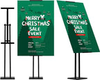ONCEMORE Heavy Duty Sign Stand, Floor Poster Board Stand, Adjustable Metal Sign Holder Height Up to 60 Inches and 180° Rotation Display Standing Pedestal for Board & Foam, Black